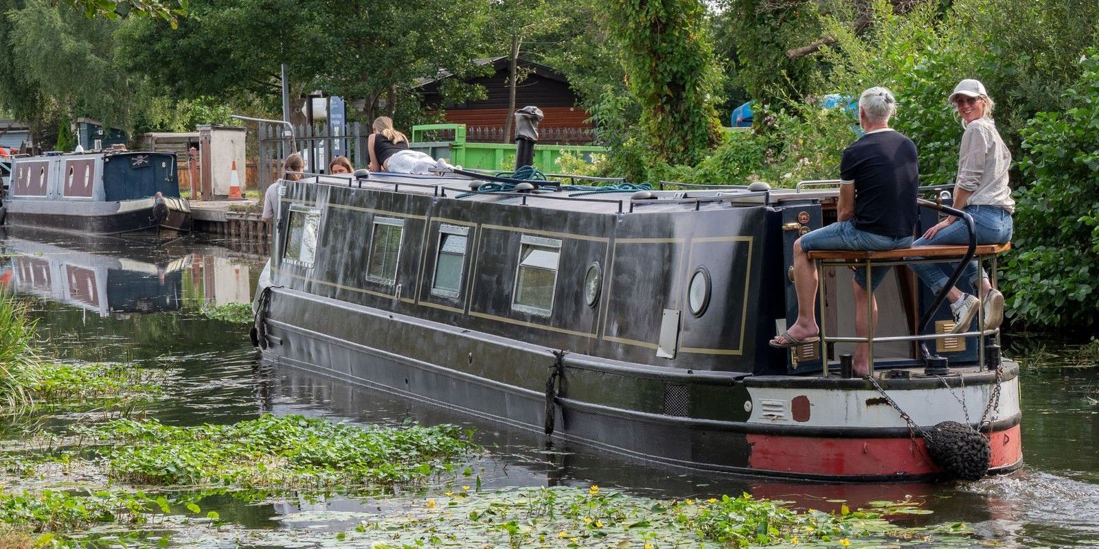 Narrowboat on an inland waterway